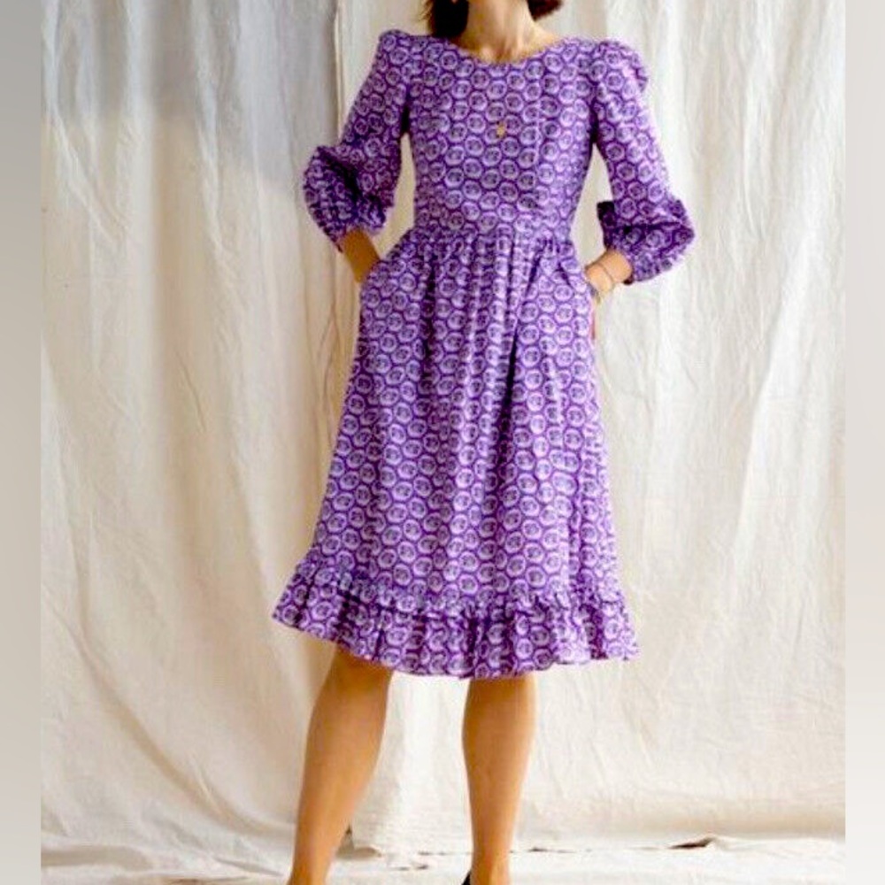 Batsheva purple leaf cotton prairie dress
